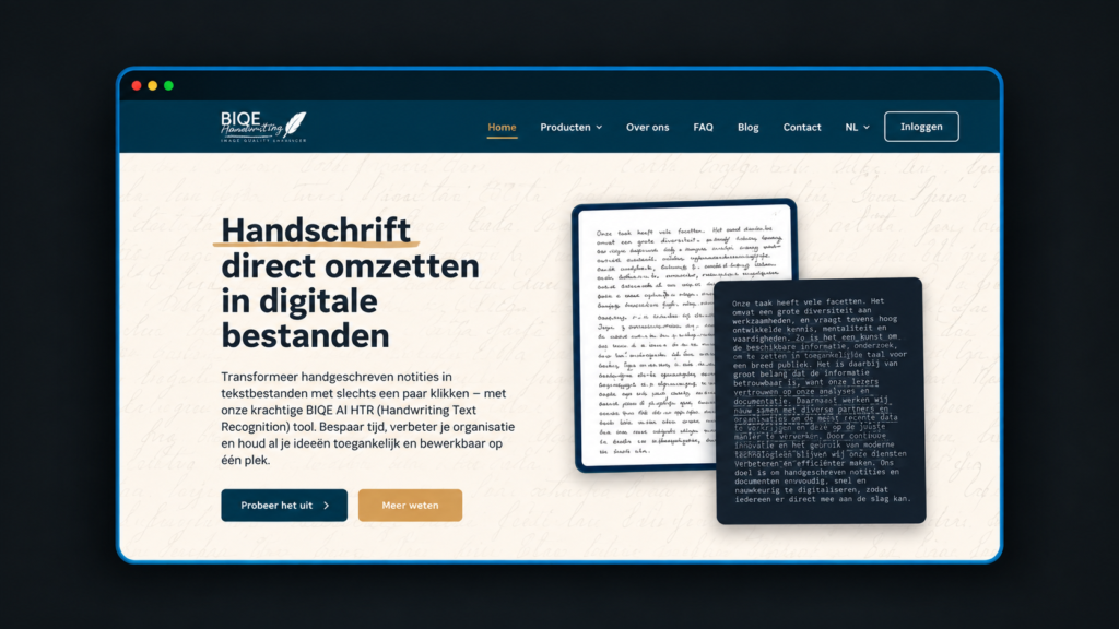 Vernieuwde homepage van BIQE na het UX/UI redesign