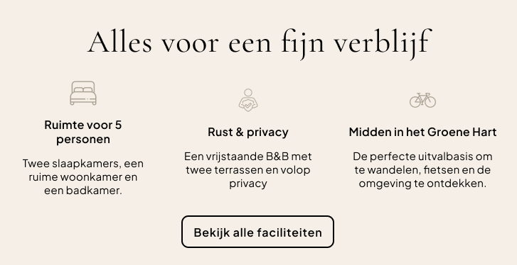 Overzicht van de belangrijkste faciliteiten in het nieuwe ontwerp van de Op Stolk B&B website