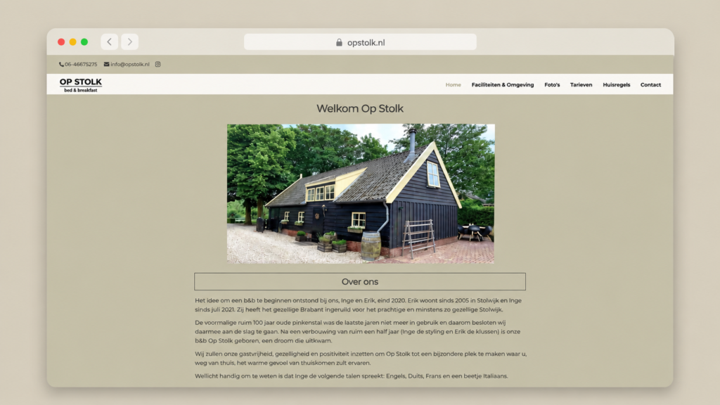 website mockup van op stolk b&b