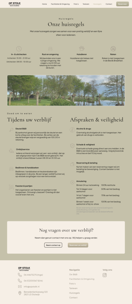 Overzicht van het UX/UI redesign van de verschillende pagina's van de Op Stolk B&B website