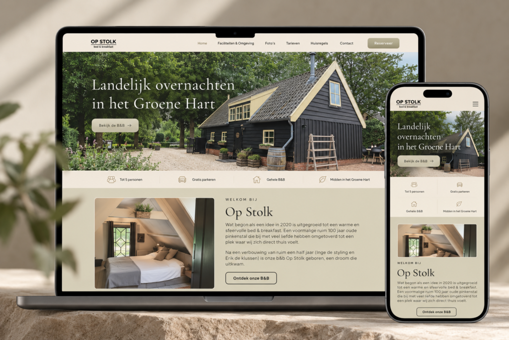 UX/UI redesign van de Op Stolk B&B website op desktop en mobiel