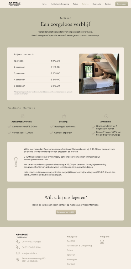 Overzicht van het UX/UI redesign van de verschillende pagina's van de Op Stolk B&B website